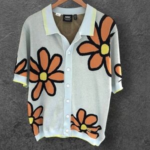 Wesc Polo Collar Daisy Cardigan Blue Size Large
